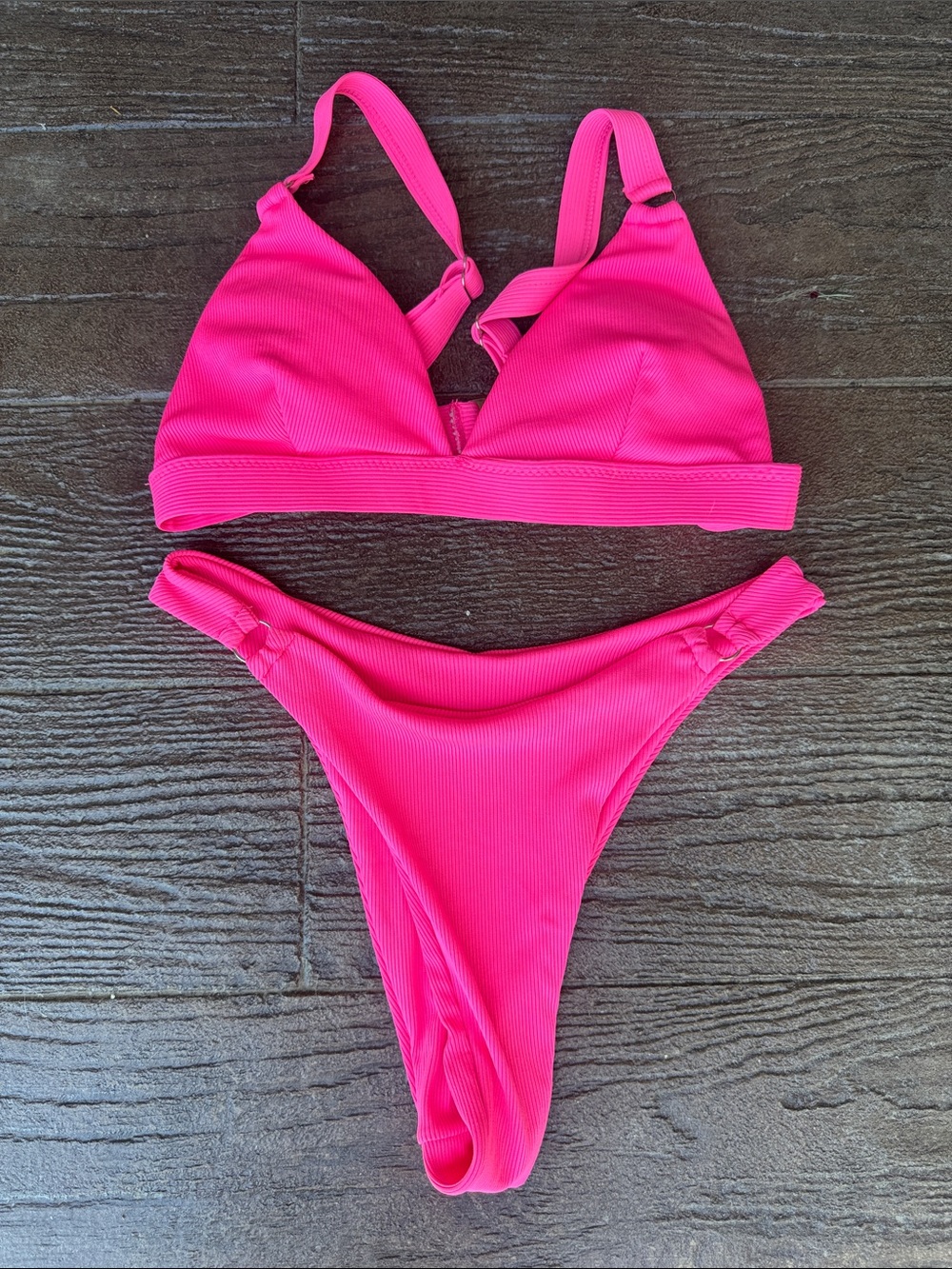 Hot Pink Ribbed Bikini Set